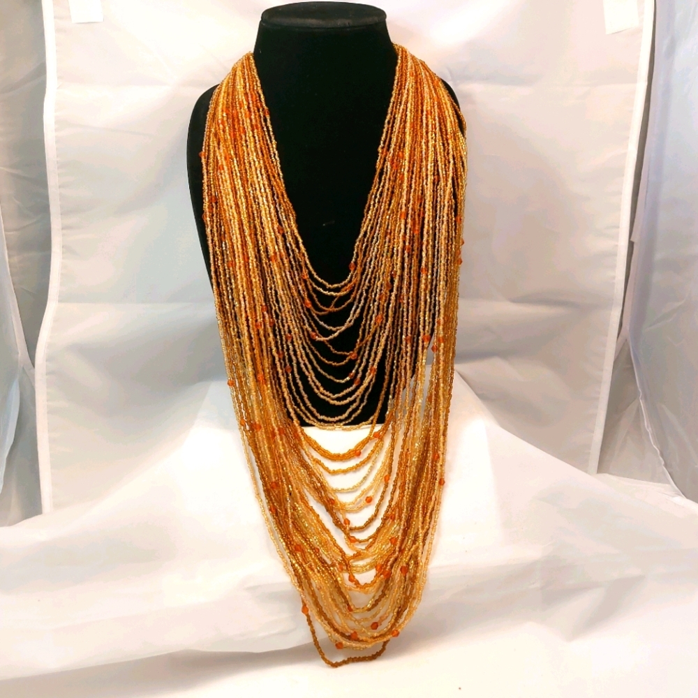 Vtg 32" long 40 strands beaded bib necklace